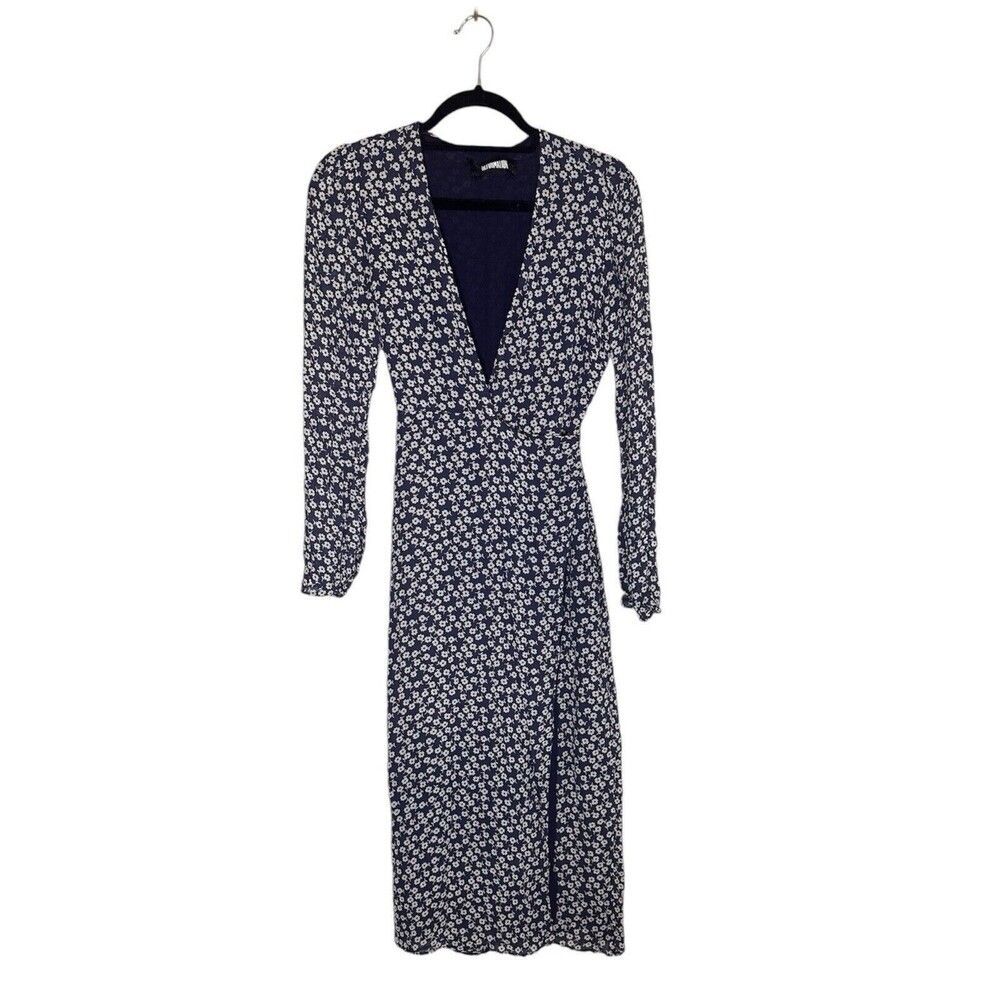 Reformation Dara Georgette Wrap Dress Mini Floral Blue  Size Medium